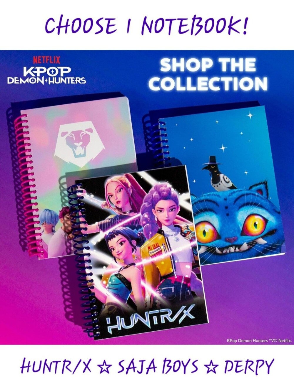 💜 K-Pop Demon Hunters Spiral Notebook- Huntrix, Saja Boys, or Derpy (Choose 1)